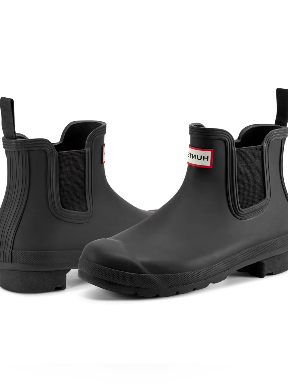 Women’s Hunter Black Low Chelsea Rain Boots with Red Logo - Picture 1 of 8